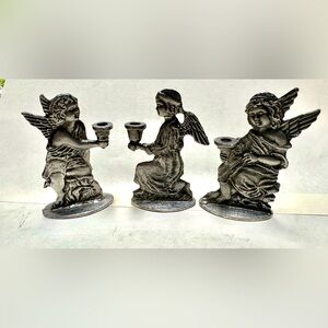 3 Metzke Pewter Angel Candle Holders
